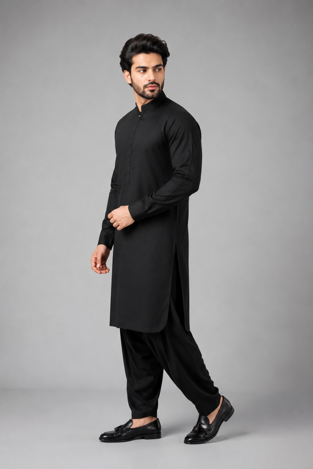 Premium Black Men's Shalwar Kameez – Classic Fit Gallery Image 2 | HS Wear