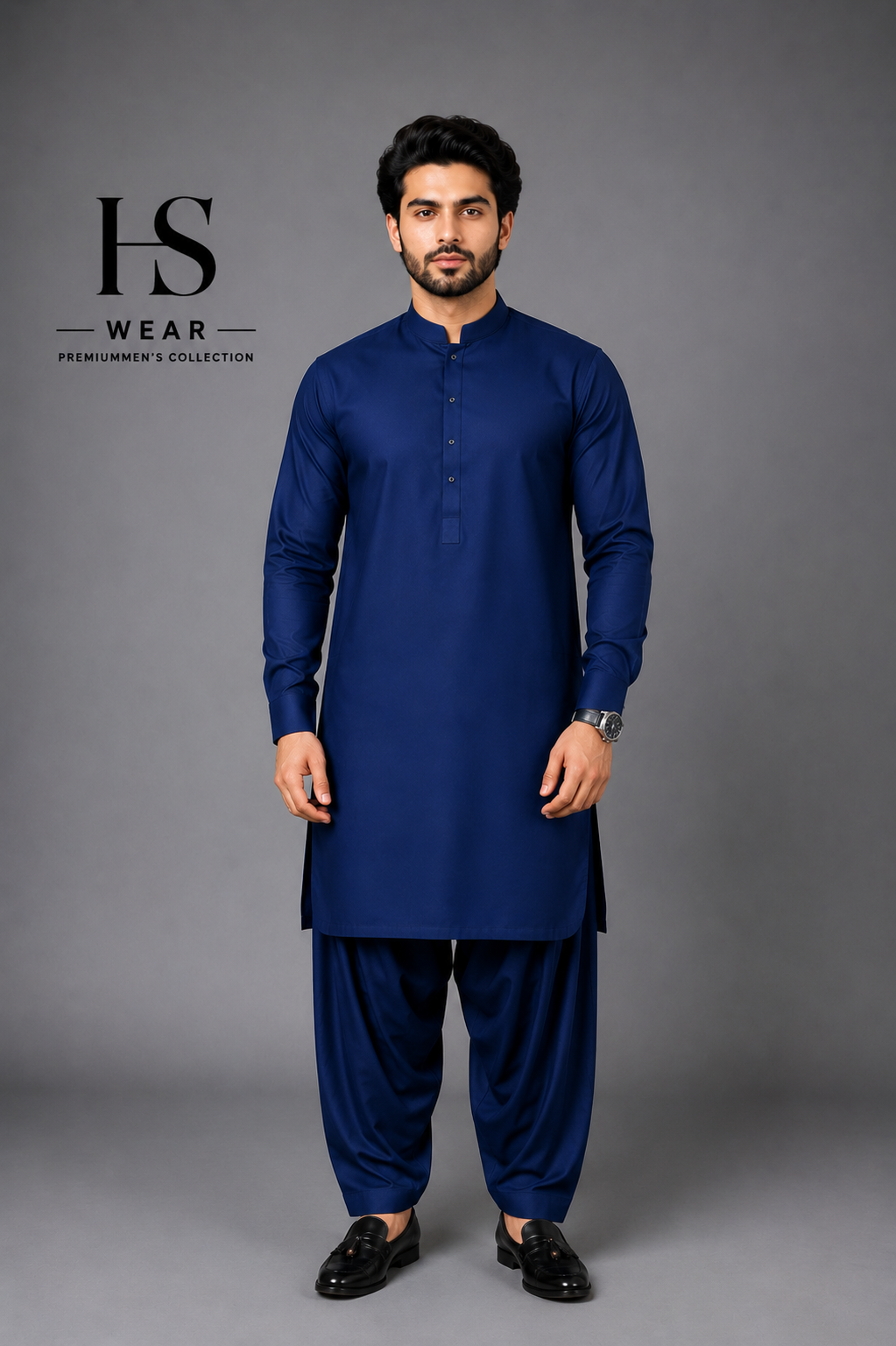 Premium Navy Blue Men's Salwar Kameez Gallery Image 3 | HS Wear