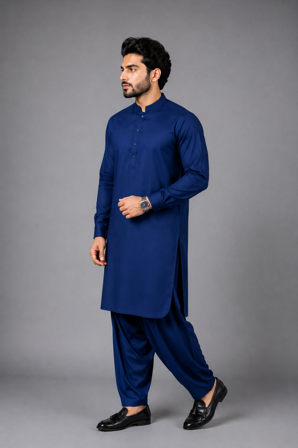 Blue Cotton Shalwar Kameez for Men Gallery Image 2 | HS Wear